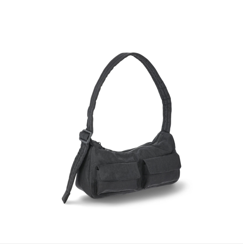 No Boundaries Black Shoulder Bag with Front Flap Pockets
